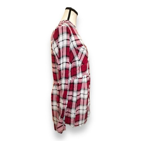 Women’s torrid 1 Beet Red Plaid Emma Babydoll Challis Button Front Tunic 14 16 - Picture 7 of 12